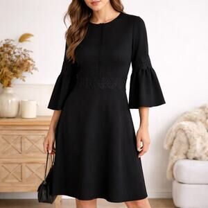 cocktail dress 8 Nox Anabel E917W Short Floral Lace Homecoming I.H.F LONG SLEEVES Black BOOT Boned bodice Stretch size:SIZE 2